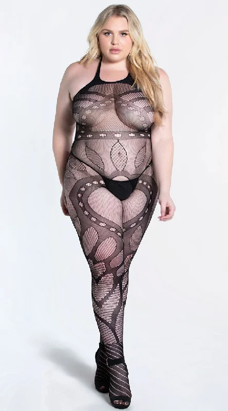 Plus Size Jacquard Halter Bodystocking